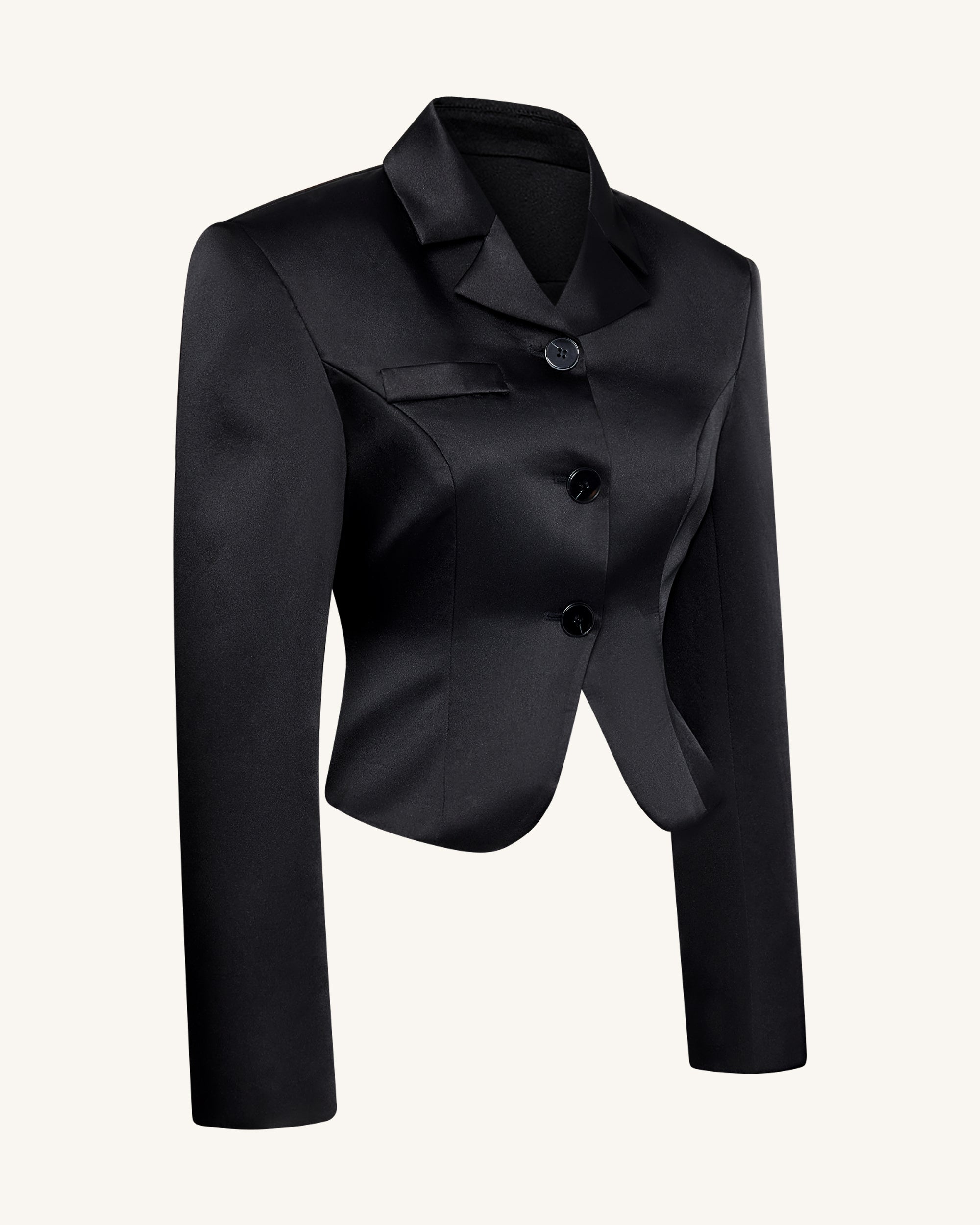 Satin Sculpted Waist Cropped Blazer - Black | JW PEI