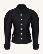 Scalloped Placket Leg of Mutton Blazer - Black