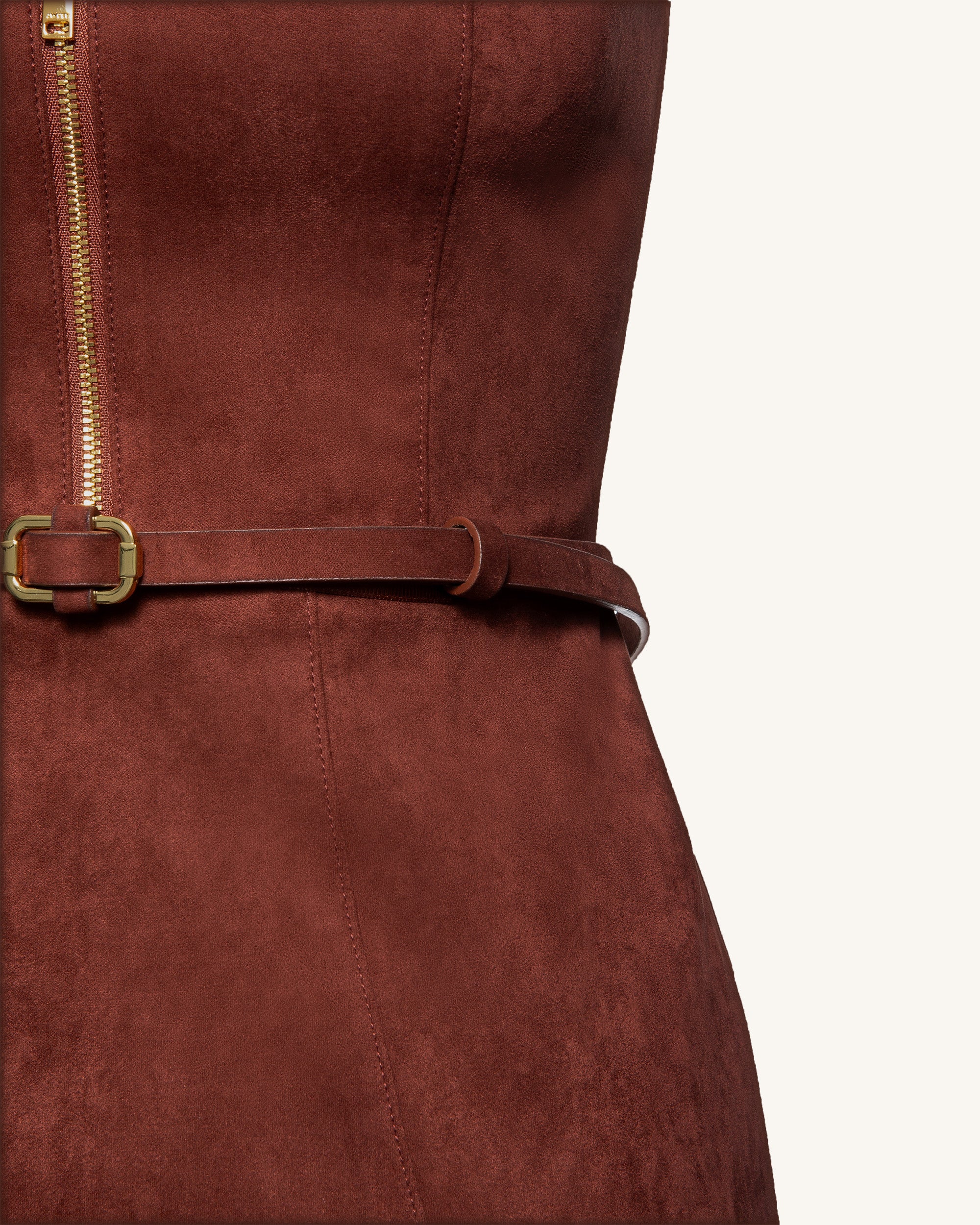 Faux Suede Halter Neck Zip-Front Mini Dress - Burgundy 2 | US Faux Suede Halter Neck Zip-Front Mini Dress - Burgundy 2 | US