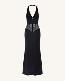 Ruched Lace Panel Maxi Dress - Black