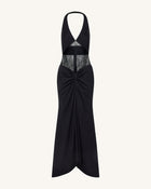Ruched Lace Panel Maxi Dress - Black