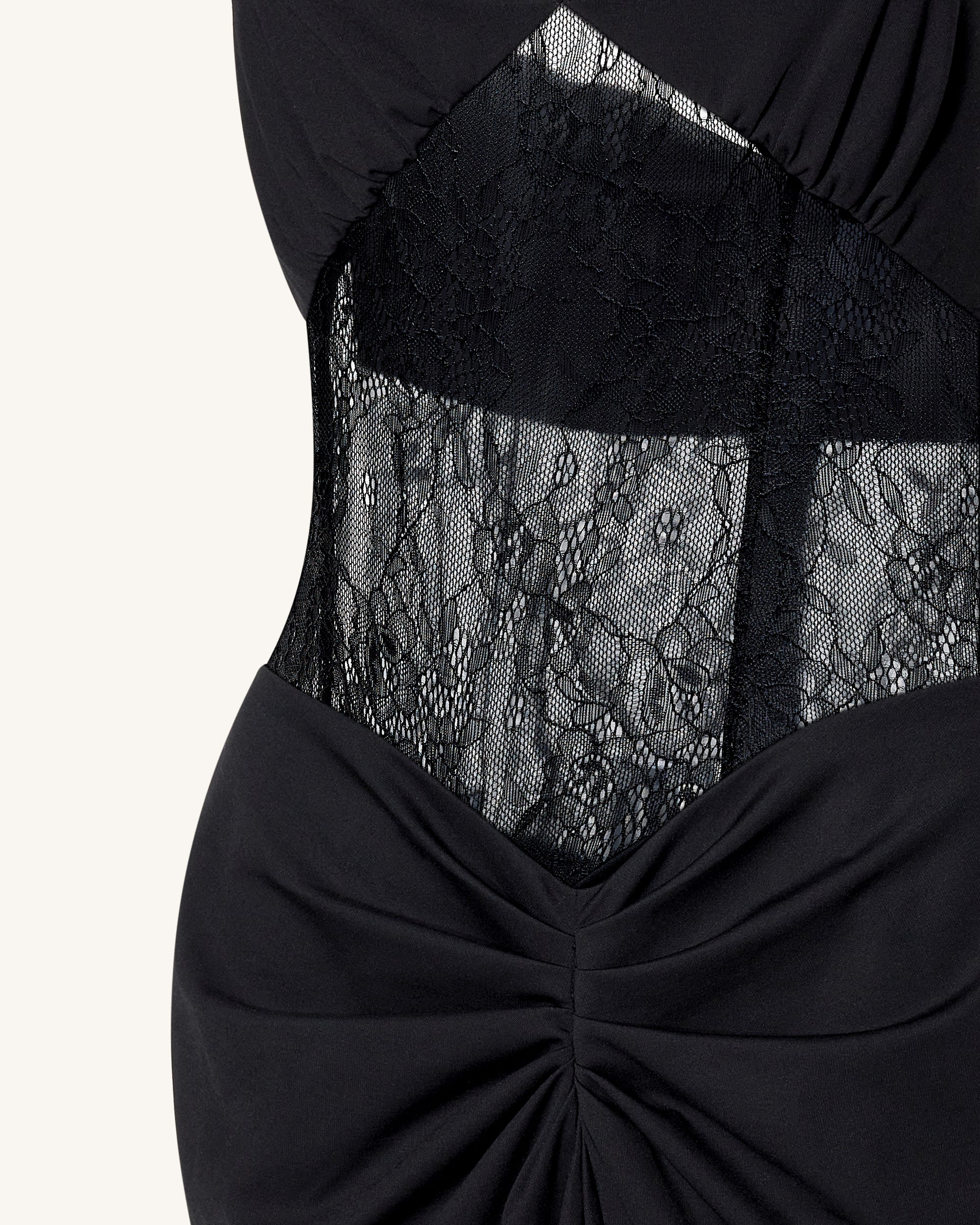 Ruched Lace Panel Maxi Dress - Black 8 | US Ruched Lace Panel Maxi Dress - Black 8 | US
