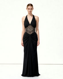 Ruched Lace Panel Maxi Dress - Black 8 | US Ruched Lace Panel Maxi Dress - Black 8 | US