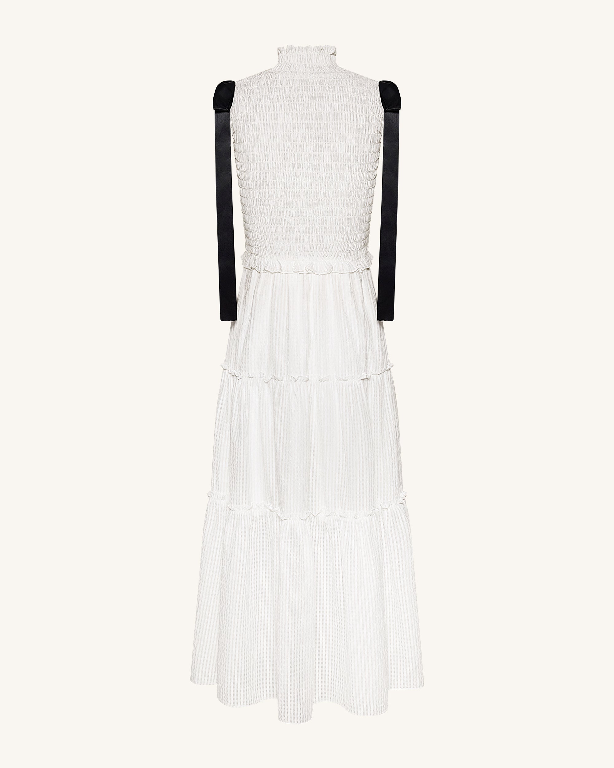 High-Neck Sleeveless Smocked Three-Tier Maxi Dress - White | JW PEI High-Neck Sleeveless Smocked Three-Tier Maxi Dress - White | JW PEI