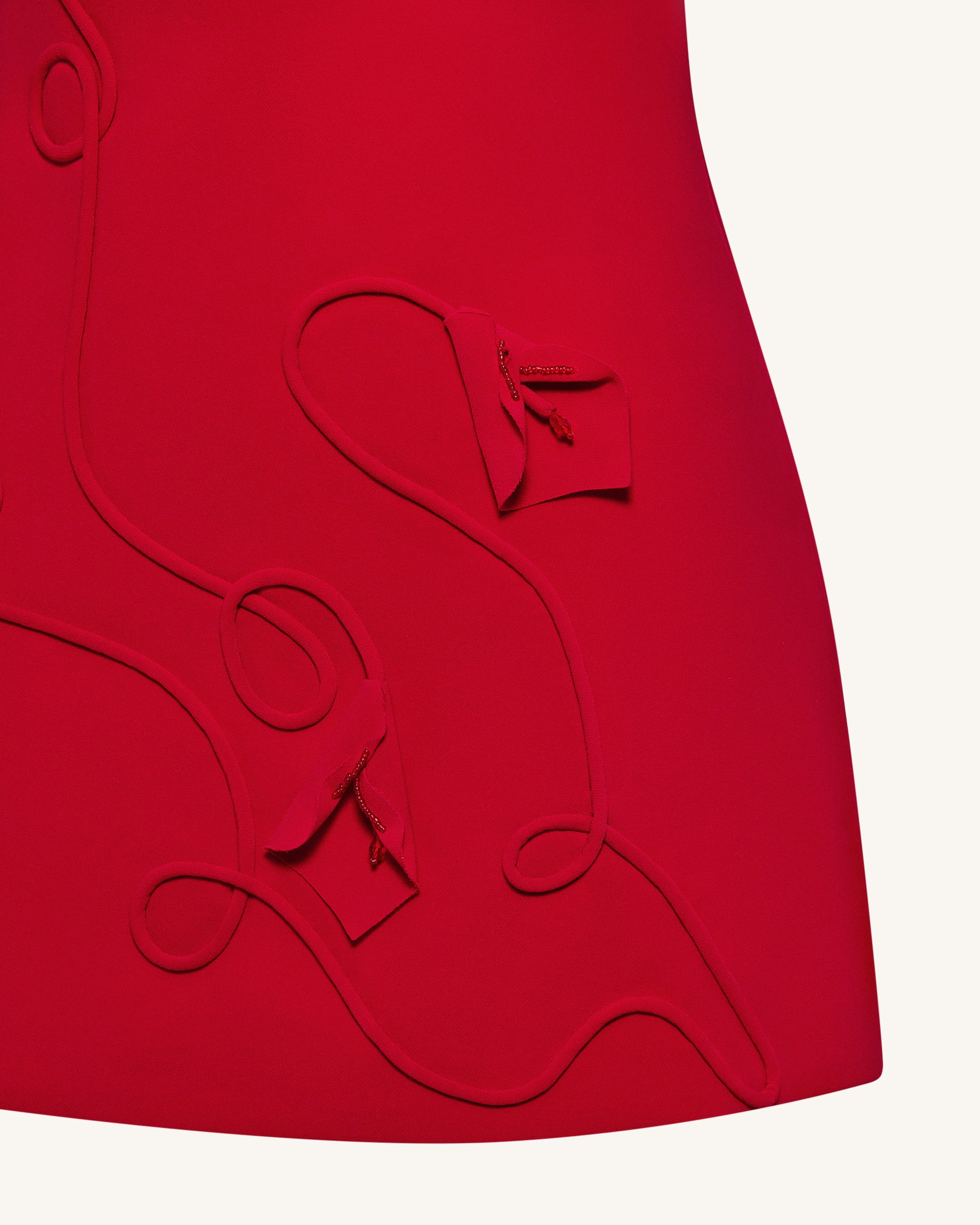 3D Floral-Appliqué Sheath Mini Dress - Red