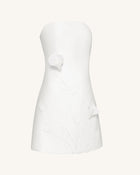 3D Vine Floral Strapless Mini Dress - White