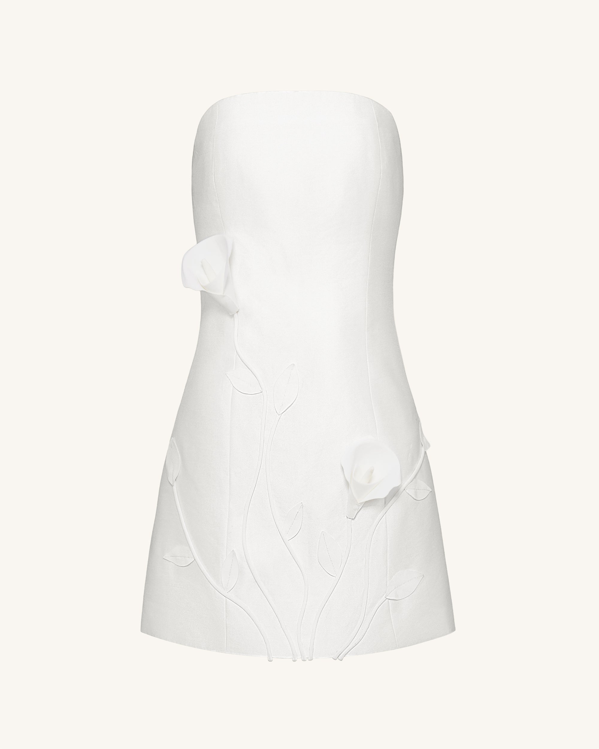 3D Vine Floral Strapless Mini Dress - White 6 3D Vine Floral Strapless Mini Dress - White 6