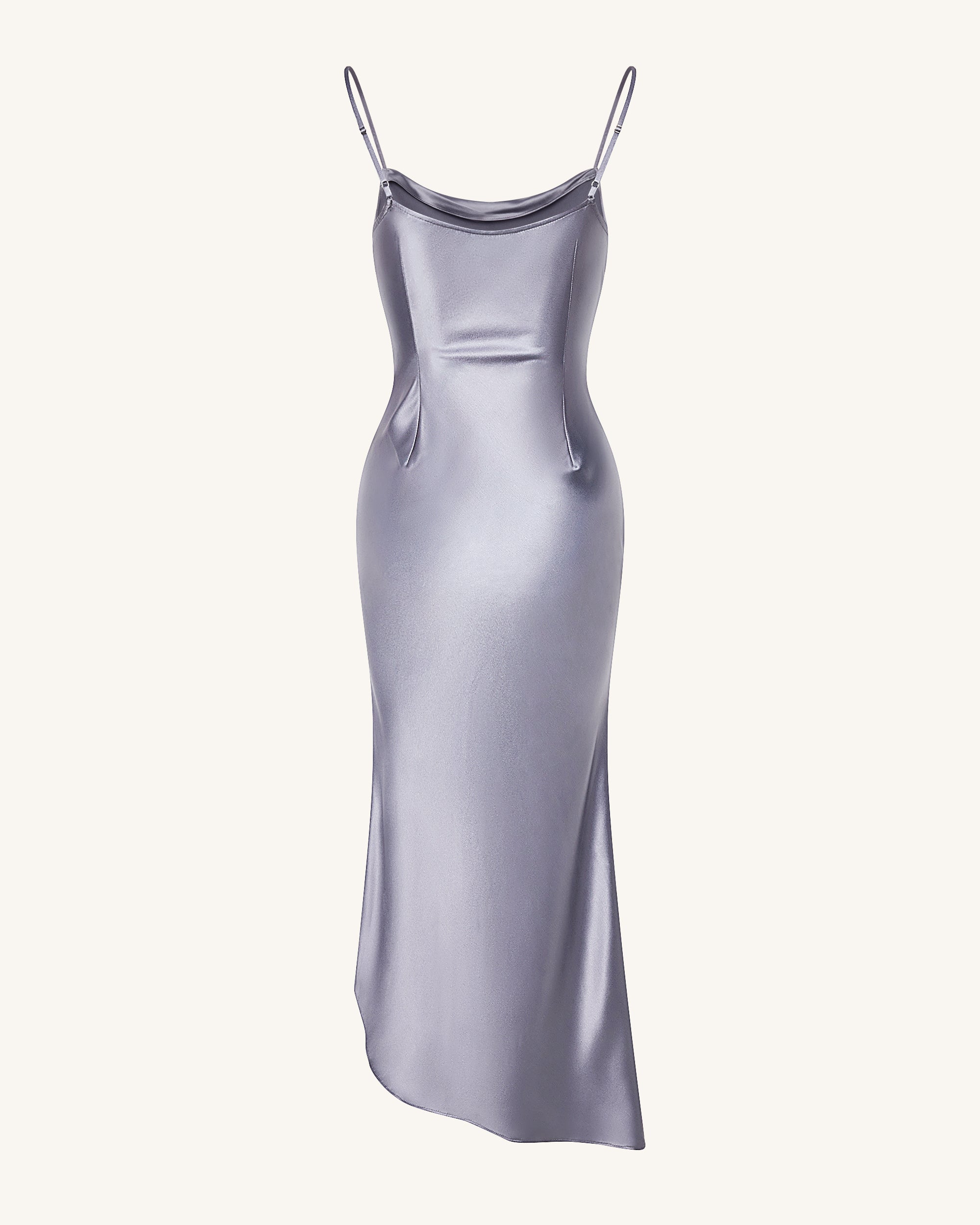 Liquid Satin Cowl-Slit Gown - Silver | JW PEI Liquid Satin Cowl-Slit Gown - Silver | JW PEI