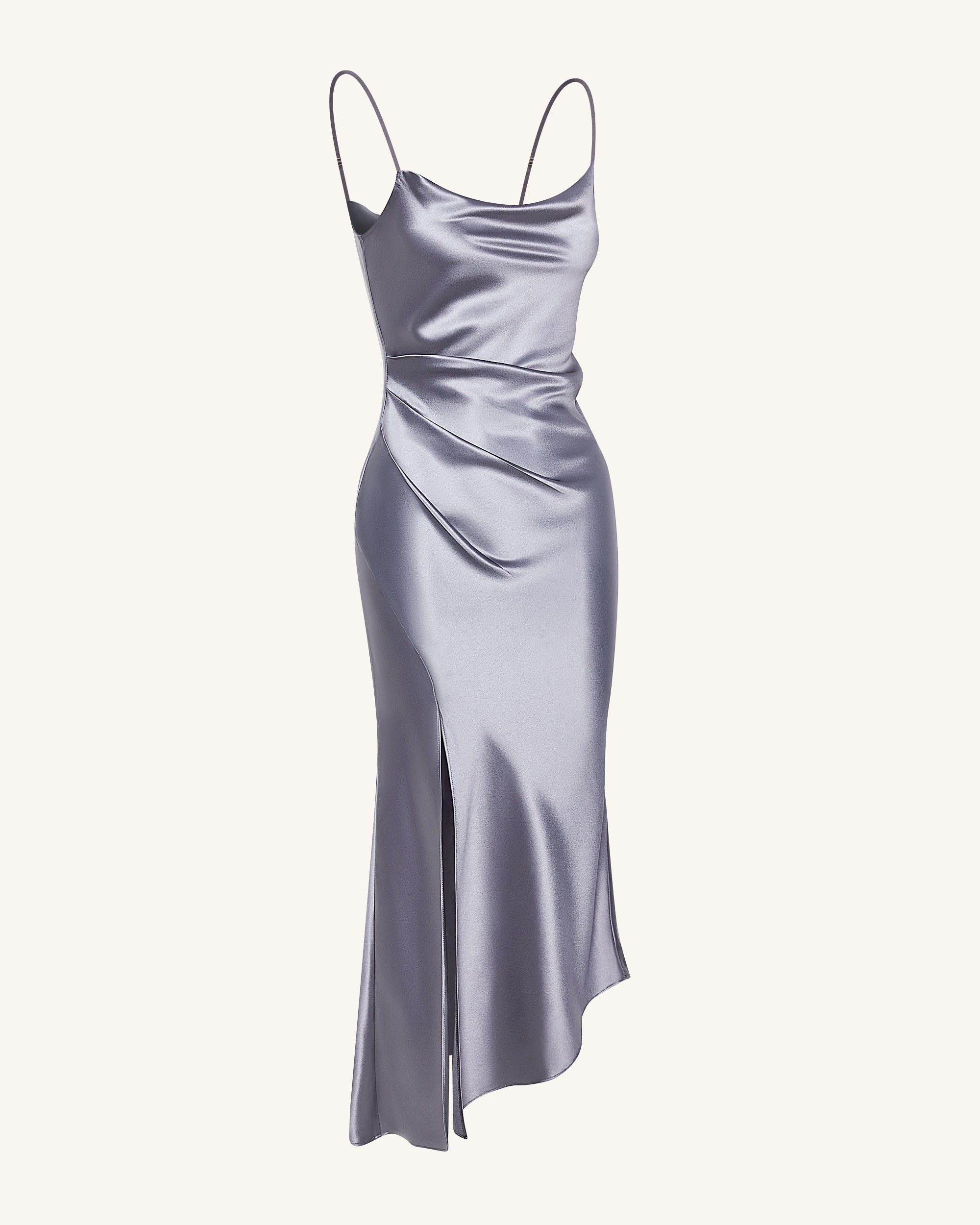 Liquid Satin Cowl-Slit Gown - Silver | JW PEI Liquid Satin Cowl-Slit Gown - Silver | JW PEI