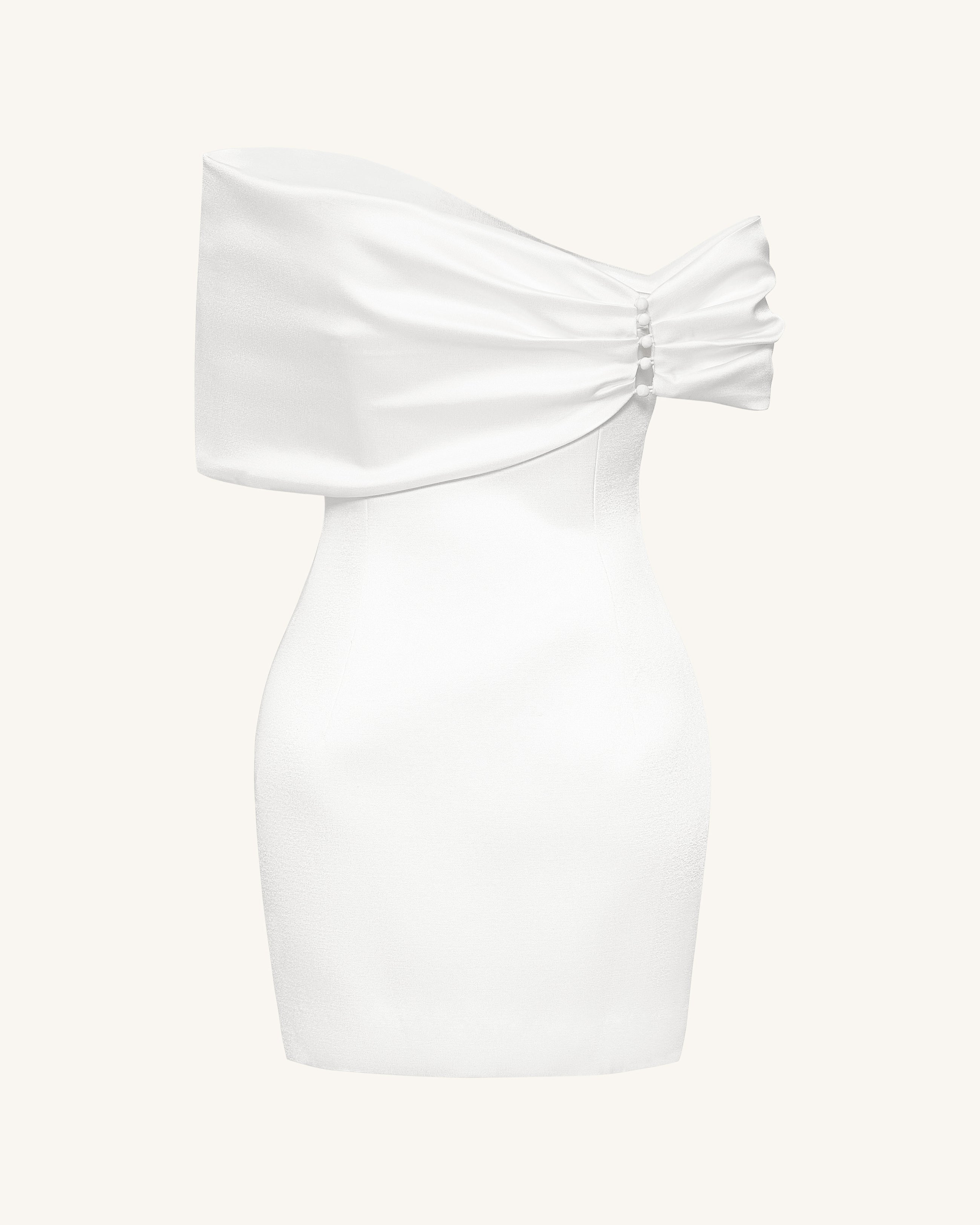 Satin Asymmetric Bow Mini Dress - White