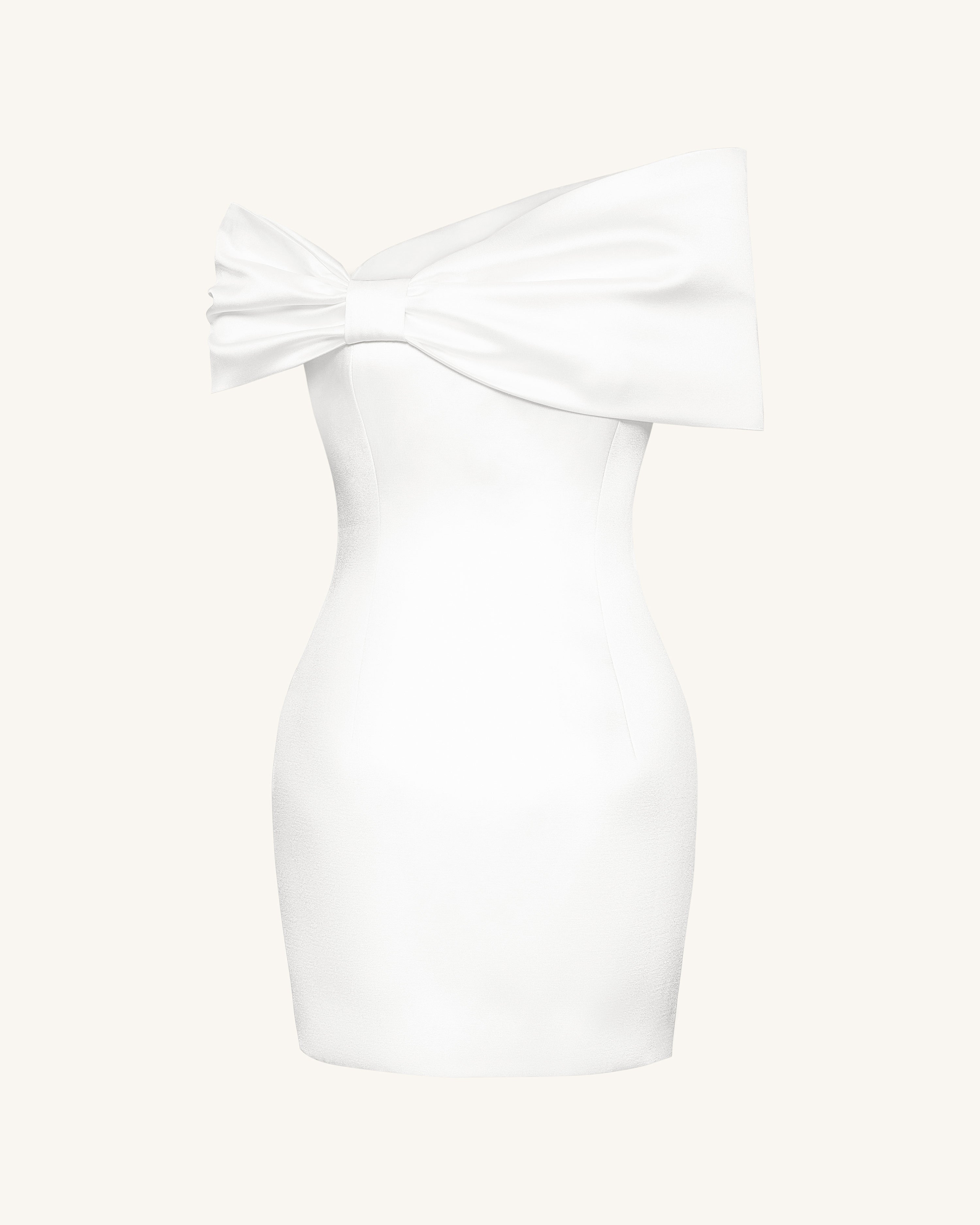 Satin Asymmetric Bow Mini Dress - White | JW PEI
