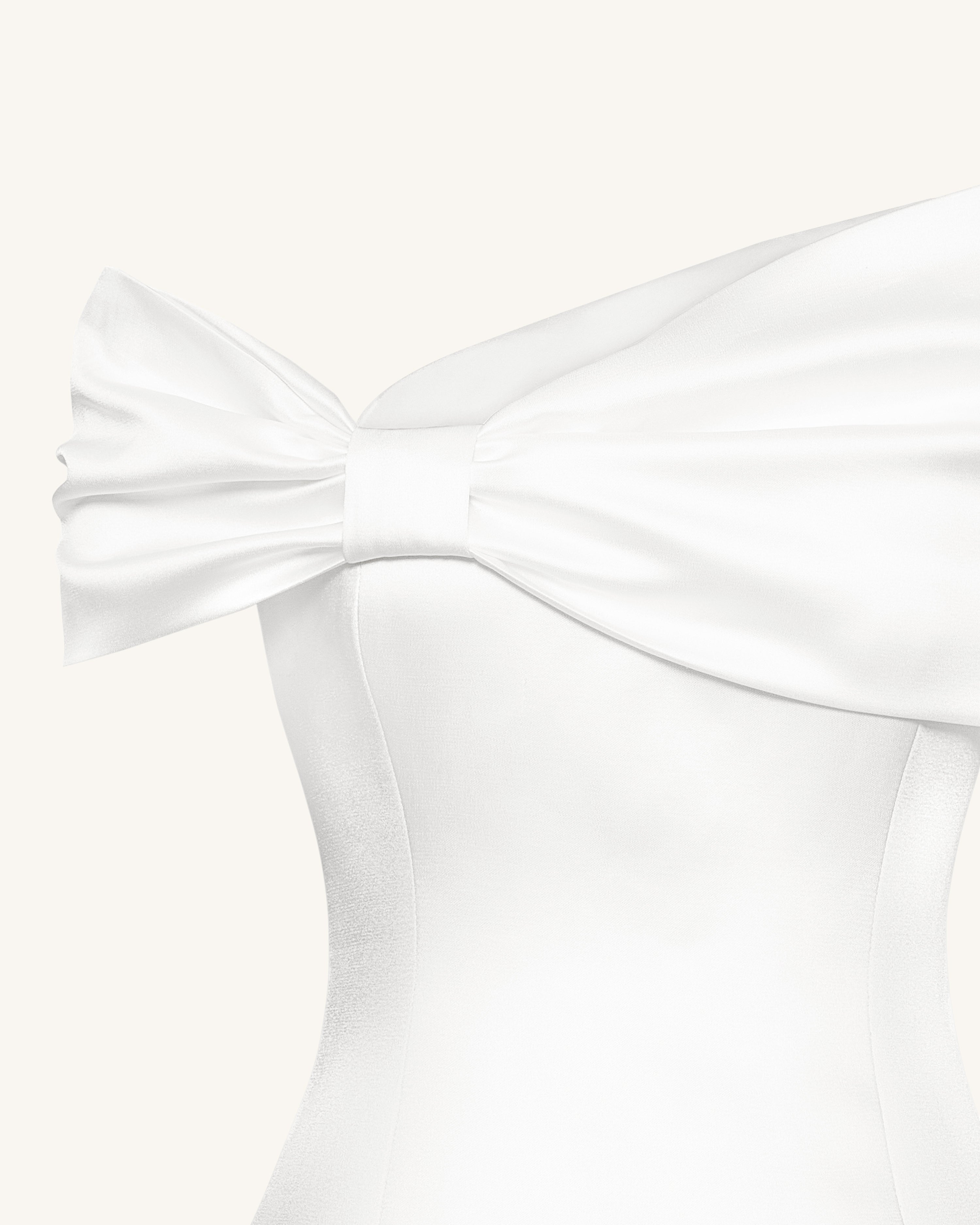Satin Asymmetric Bow Mini Dress - White | JW PEI
