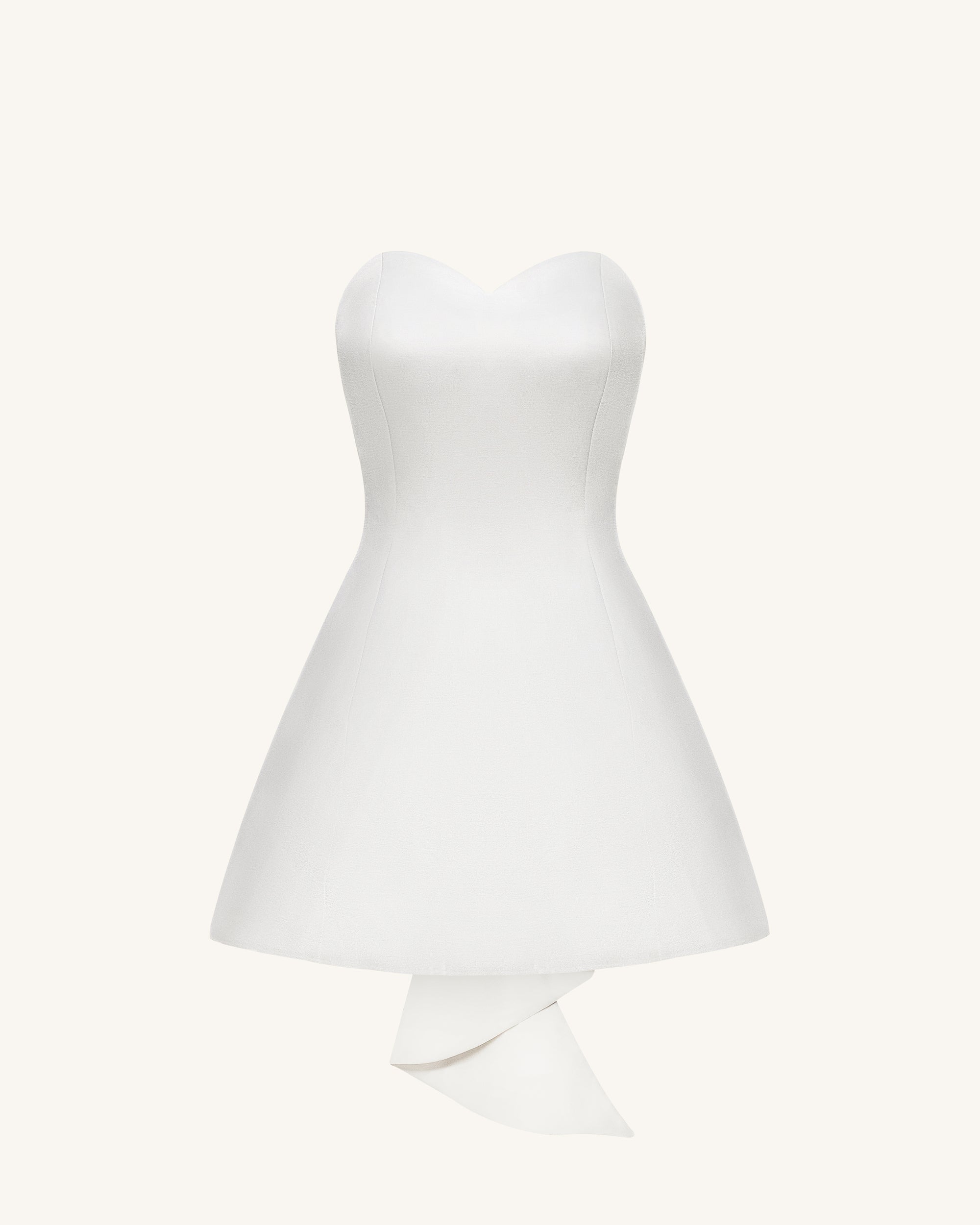 short white strapless dress Satin Strapless Bow-Back Mini Dress - White 2