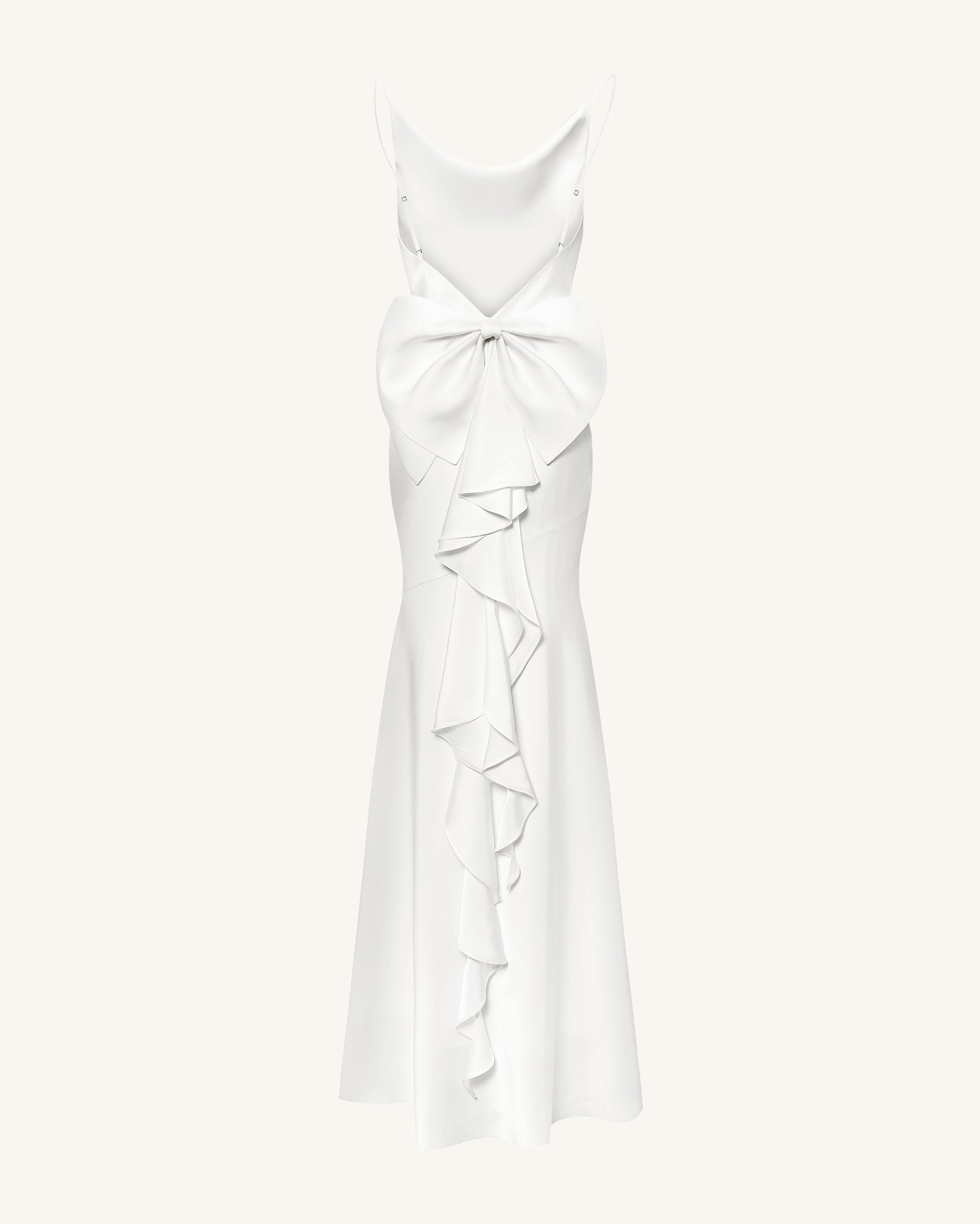 Satin Cowl-Neck Bow-Back Maxi Dress - White Satin Cowl-Neck Bow-Back Maxi Dress - White