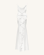 Satin Cowl-Neck Bow-Back Maxi Dress - White