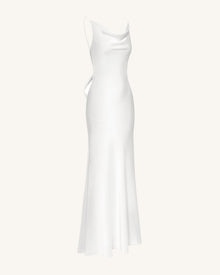 Satin Cowl-Neck Bow-Back Maxi Dress - White