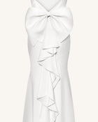 Satin Cowl-Neck Bow-Back Maxi Dress - White