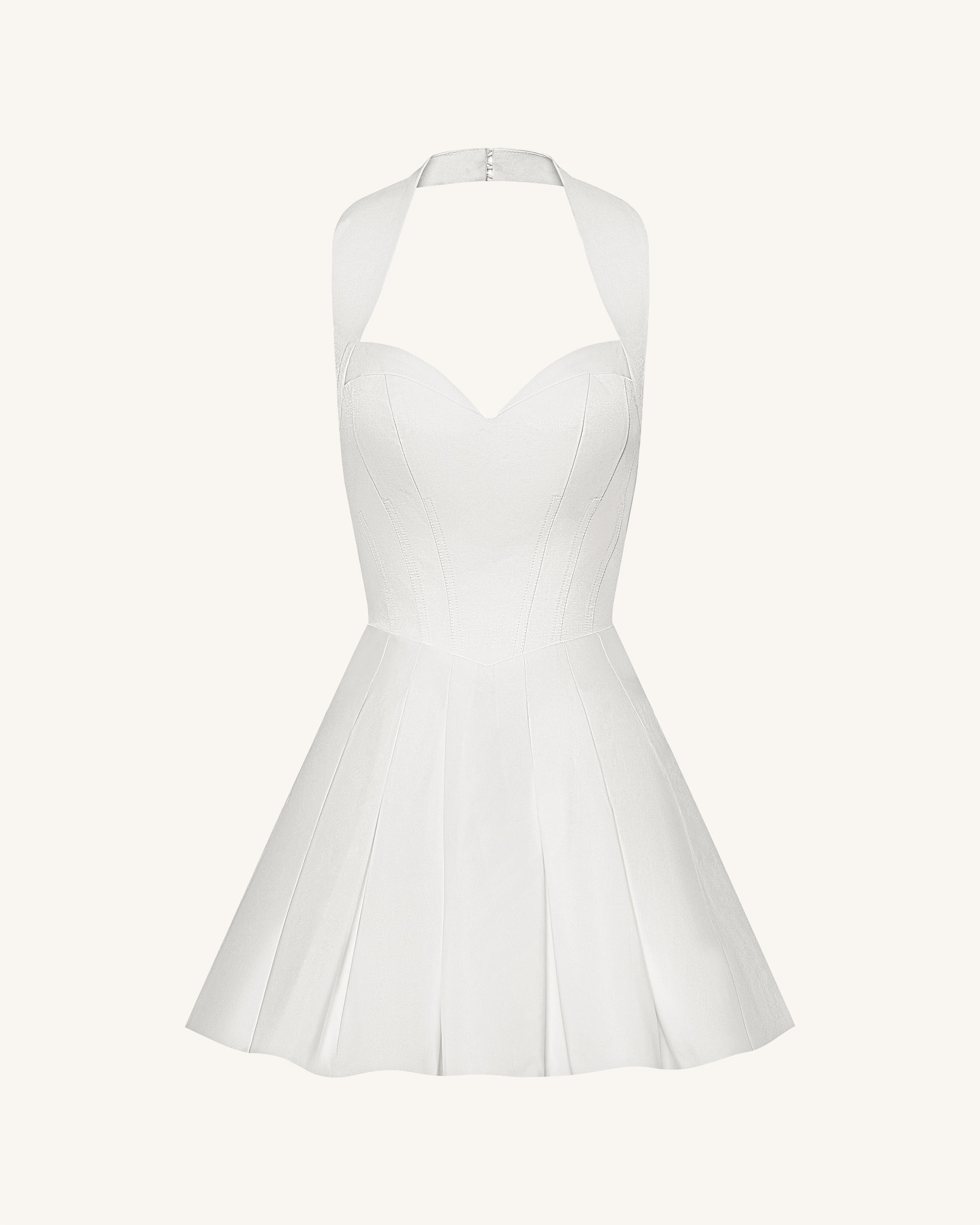 white pleated halter neck dress Pleated Bustier Halter Mini Dress - White, 8