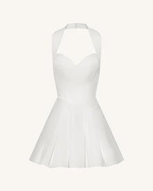 Pleated Bustier Halter Mini Dress - White