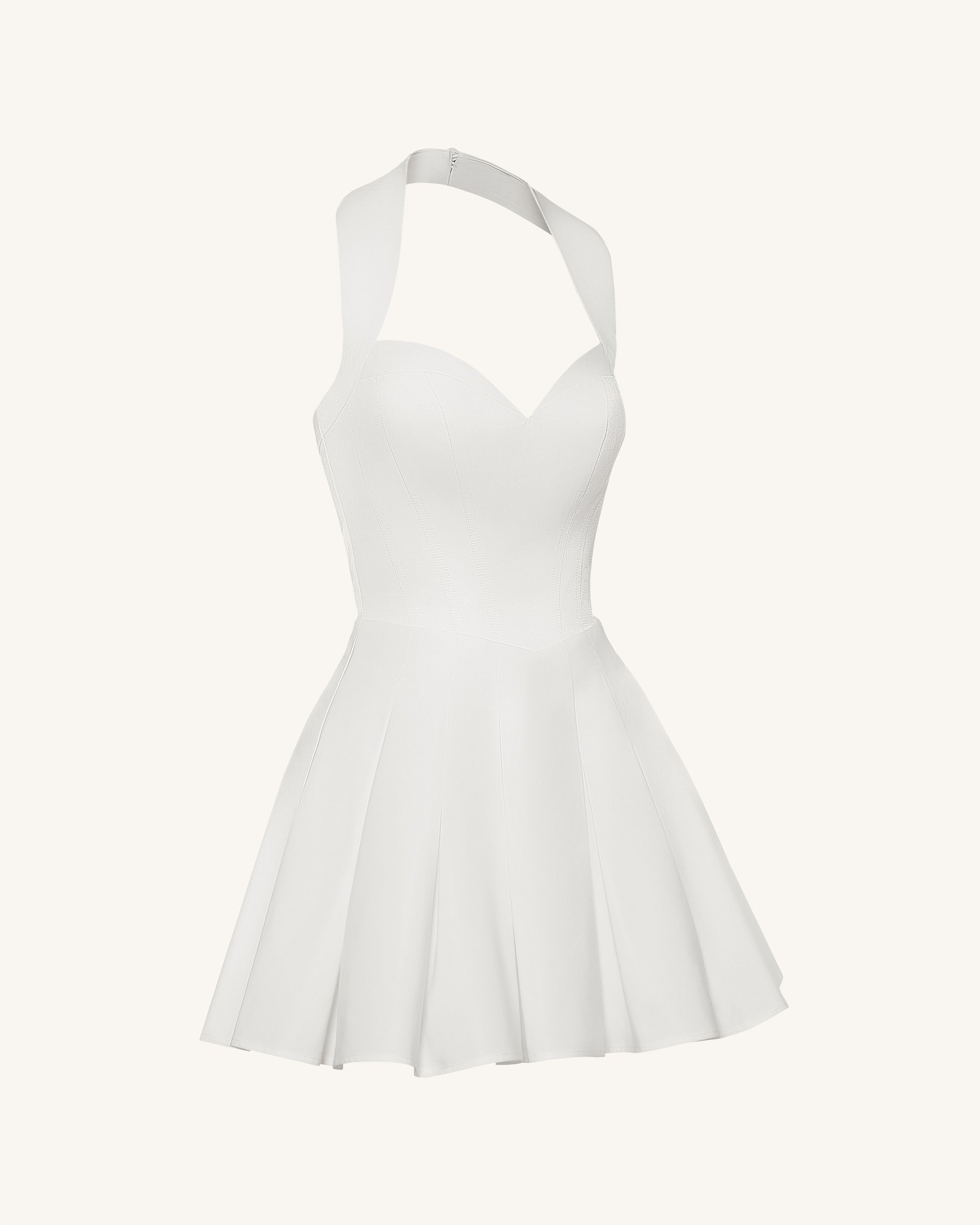 Pleated Bustier Halter Mini Dress - White 8 | US Pleated Bustier Halter Mini Dress - White 8 | US
