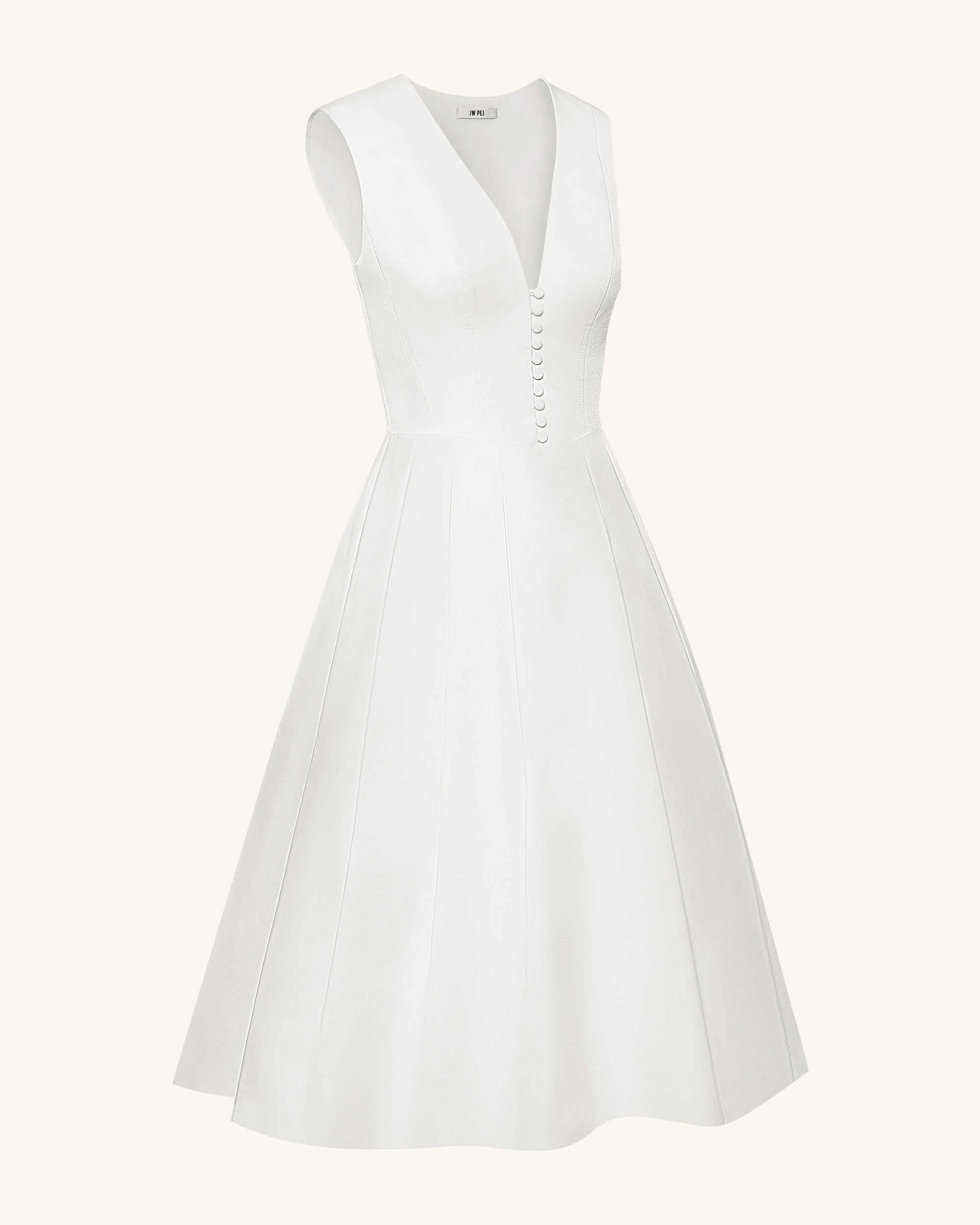 Front V-Neck Pleated Midi Dress - White | JW PEI Front V-Neck Pleated Midi Dress - White | JW PEI