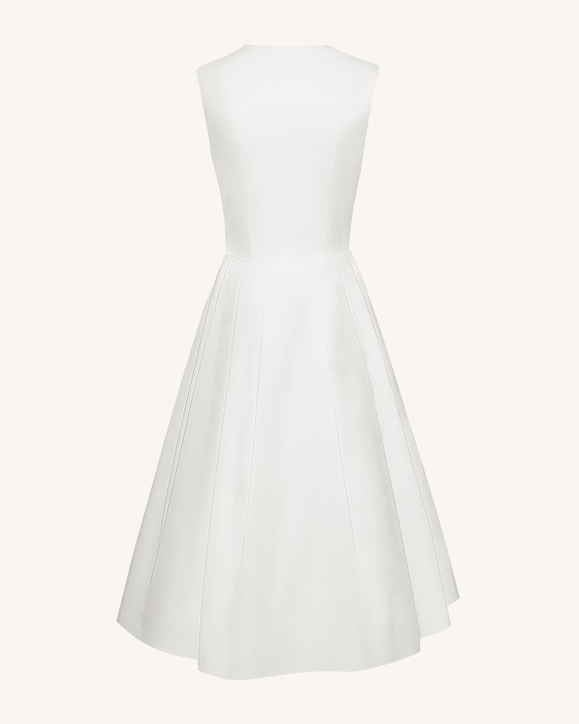 Front V-Neck Pleated Midi Dress - White 6 | US Front V-Neck Pleated Midi Dress - White 6 | US