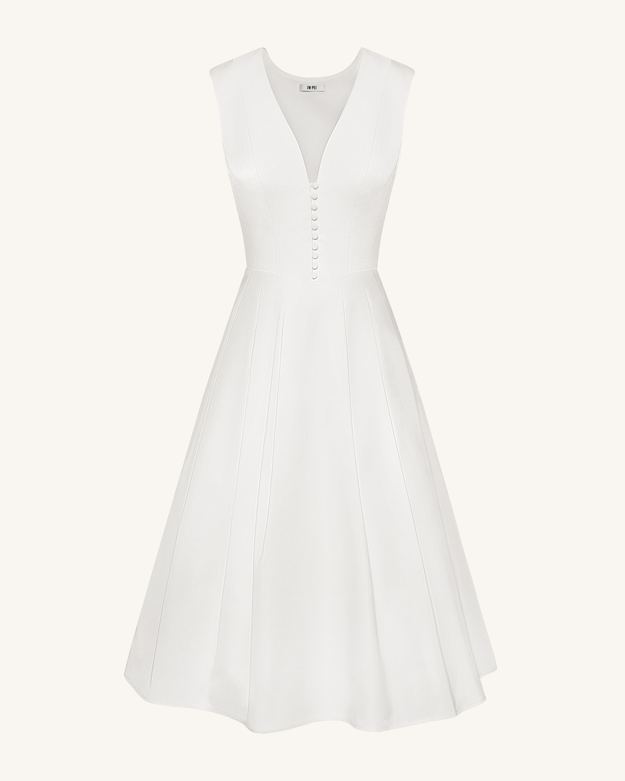 Front V-Neck Pleated Midi Dress - White 6 | US Front V-Neck Pleated Midi Dress - White 6 | US