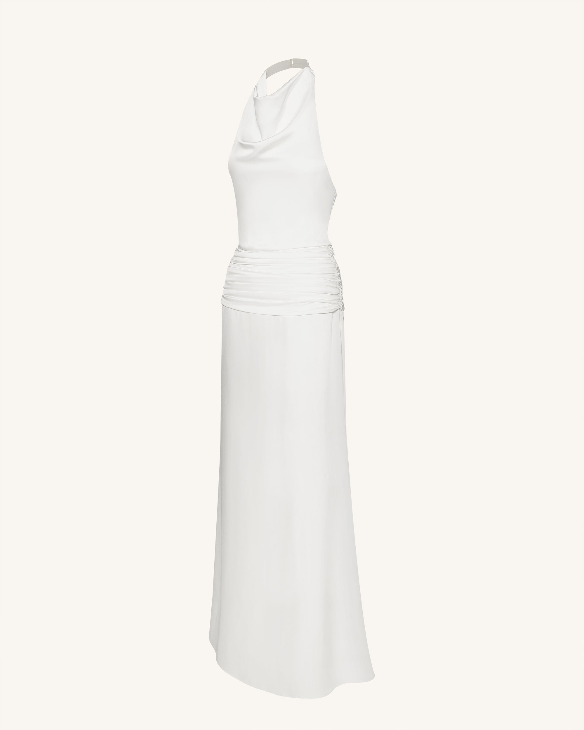 Satin Cowl Neck Ruched Maxi Gown - White 2 | US Satin Cowl Neck Ruched Maxi Gown - White 2 | US