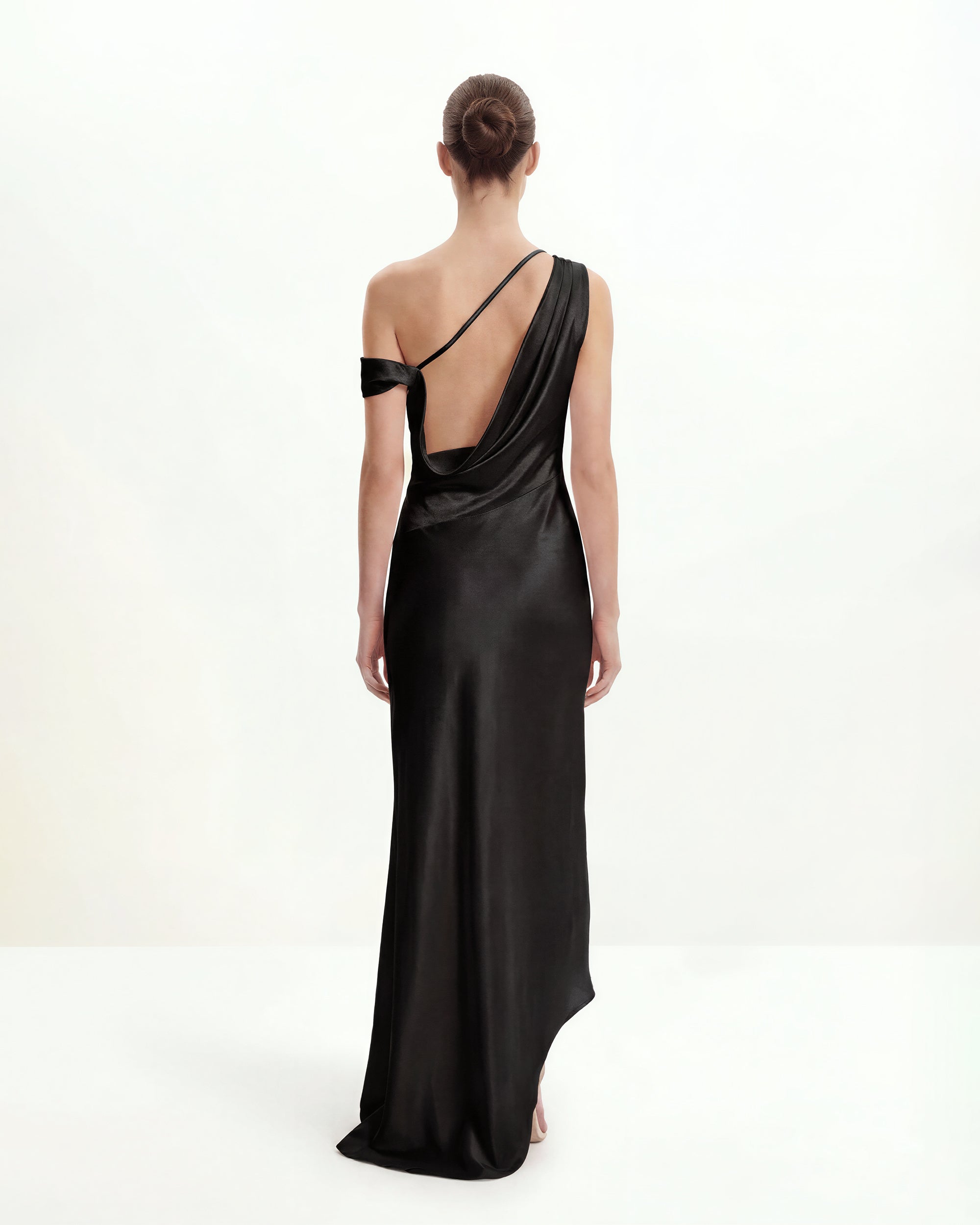 Satin Draped One-Shoulder Asymmetric Dress - Black 10 | US Satin Draped One-Shoulder Asymmetric Dress - Black 10 | US