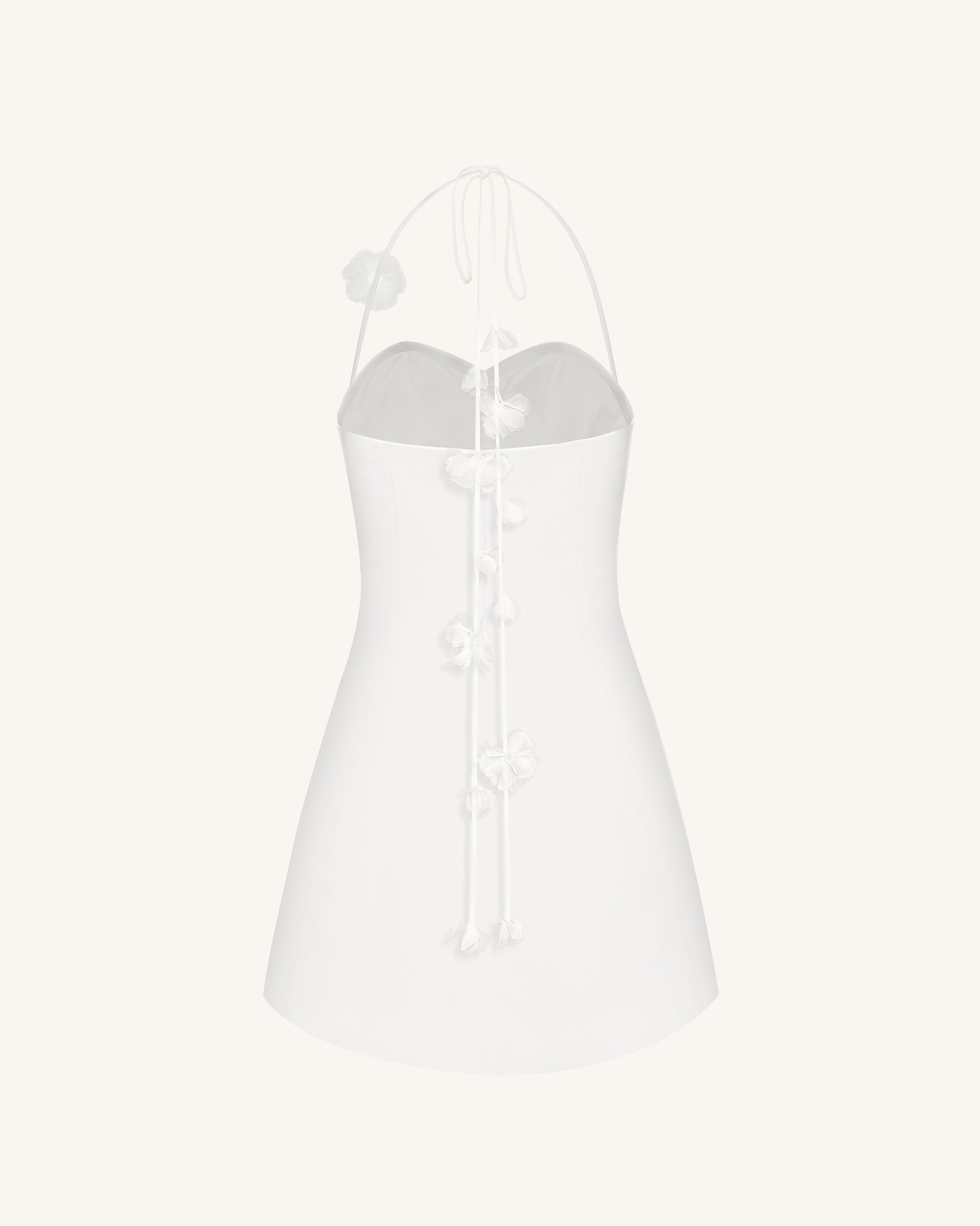 Floral Ruched Halter Mini Dress - White 8 | US Floral Ruched Halter Mini Dress - White 8 | US