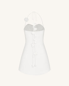 Floral Ruched Halter Mini Dress - White