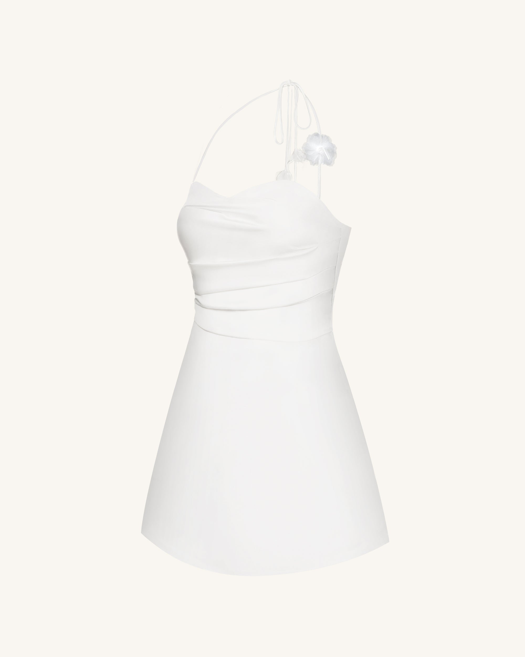 Floral Ruched Halter Mini Dress - White 8 | US Floral Ruched Halter Mini Dress - White 8 | US