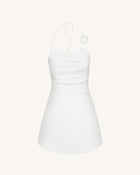 Floral Ruched Halter Mini Dress - White