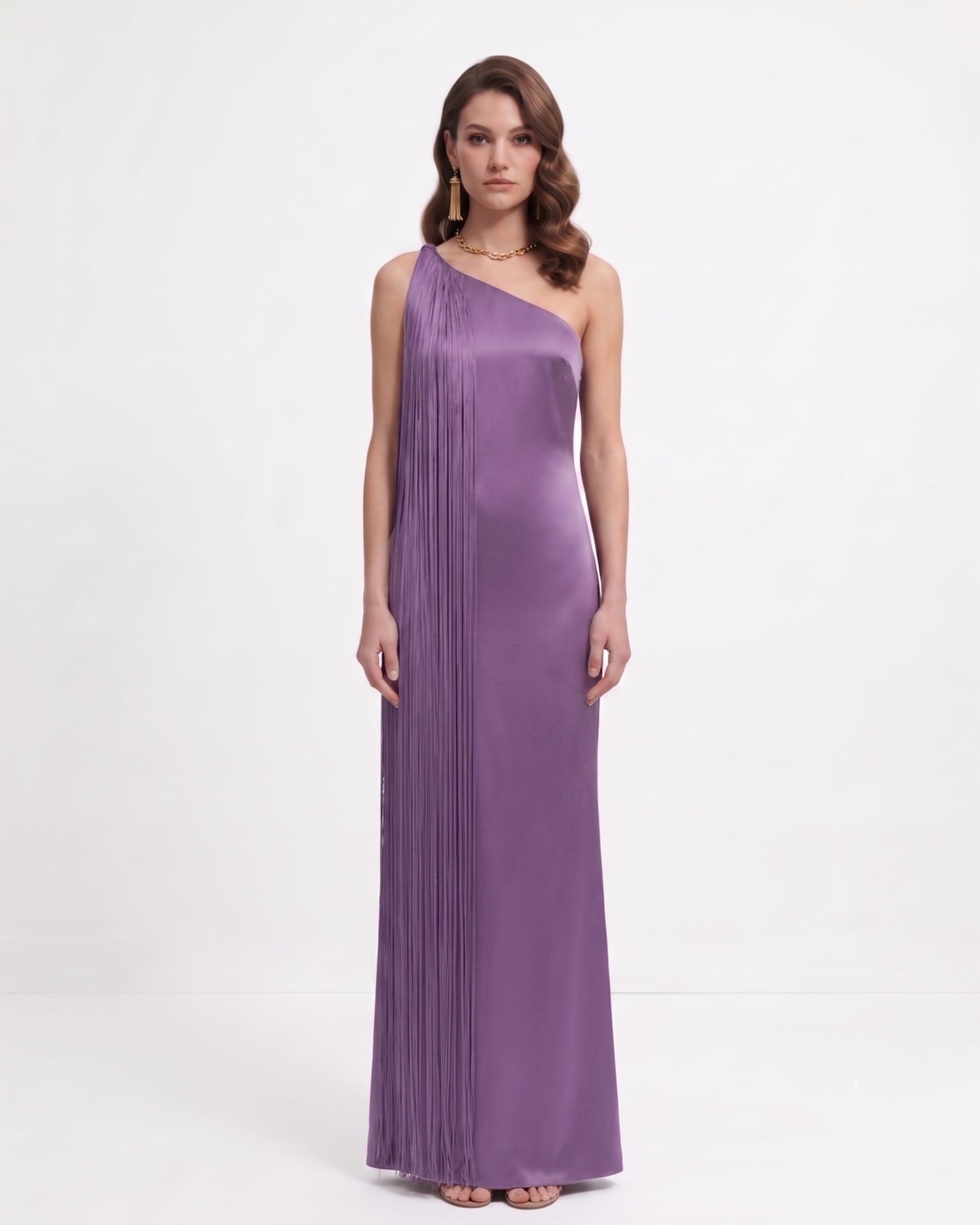 Fringe One Shoulder Maxi Dress - Purple | JW PEI
