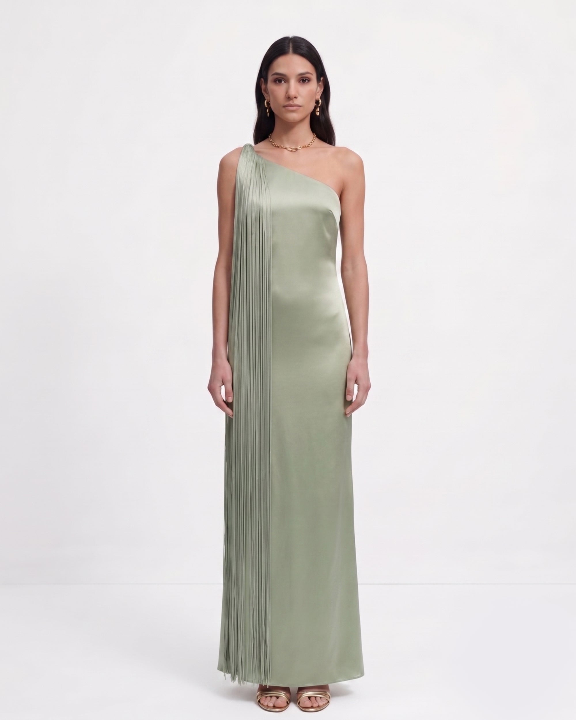 Fringe One Shoulder Maxi Dress - Sage Green | JW PEI Fringe One Shoulder Maxi Dress - Sage Green | JW PEI