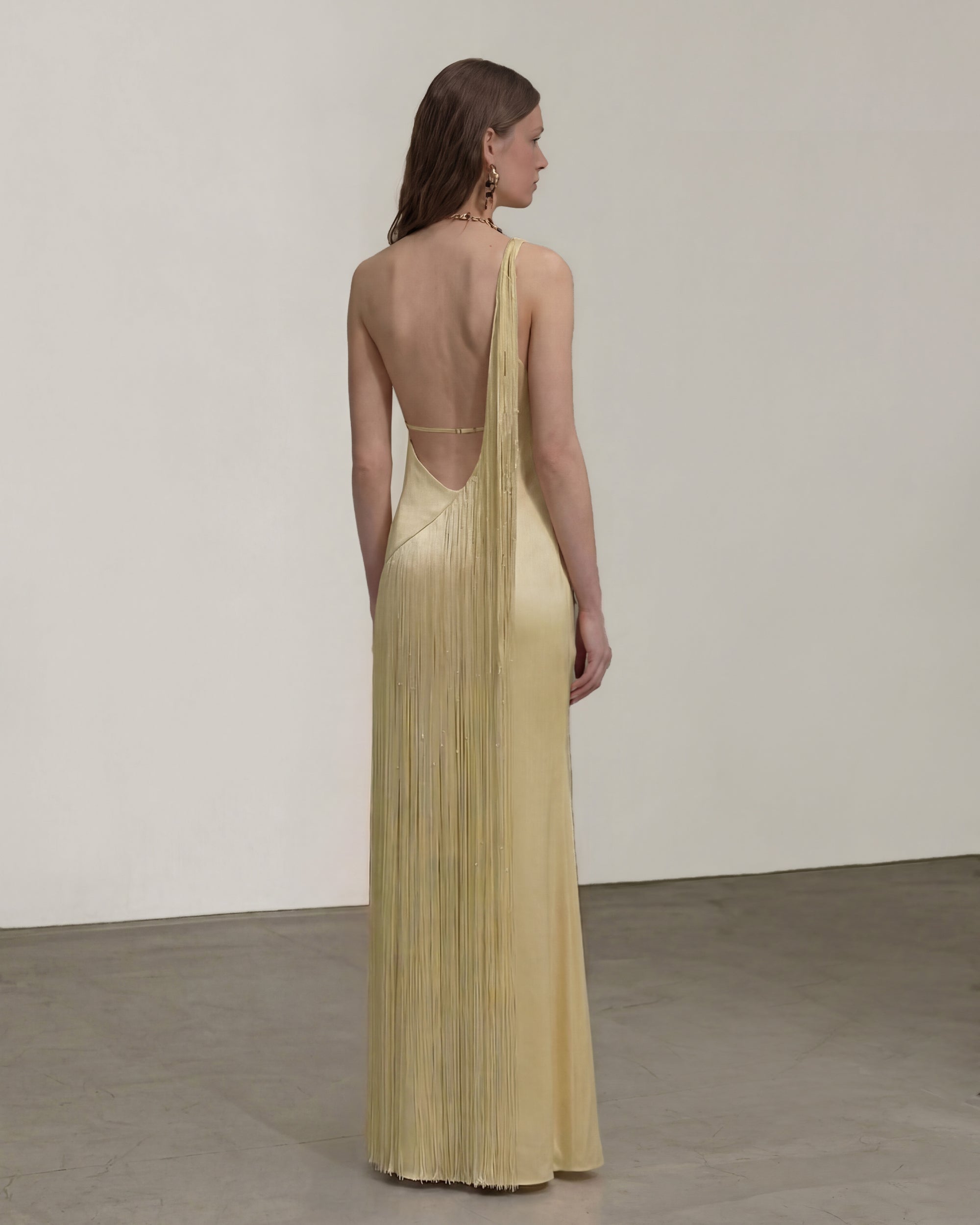 Fringe One Shoulder Maxi Dress - Champagne | JW PEI Fringe One Shoulder Maxi Dress - Champagne | JW PEI
