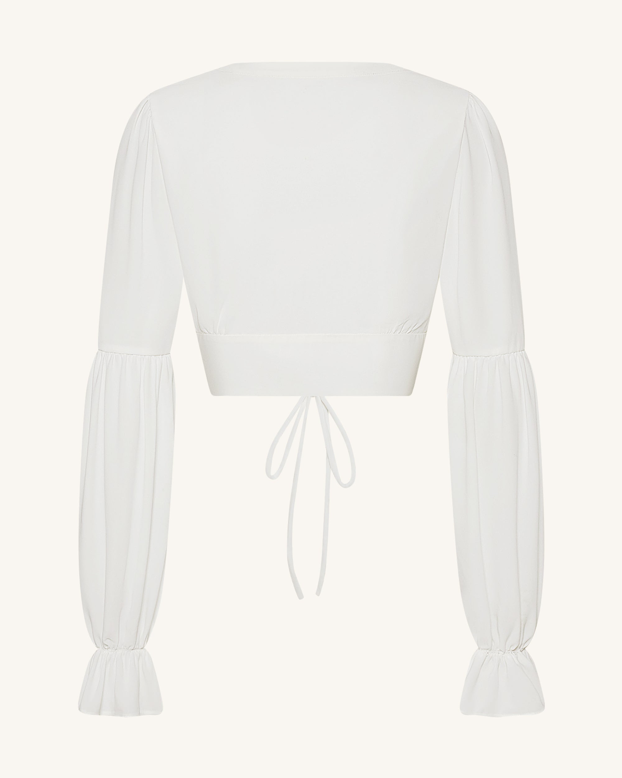 Chiffon Lantern-Sleeve Tie-Front Cropped Blouse - White | JW PEI