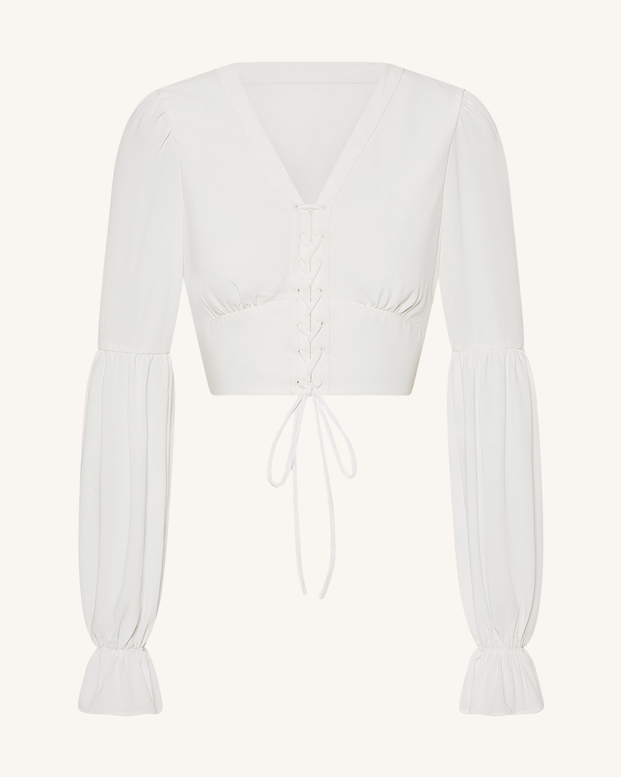 Chiffon Lantern-Sleeve Tie-Front Cropped Blouse - White | JW PEI