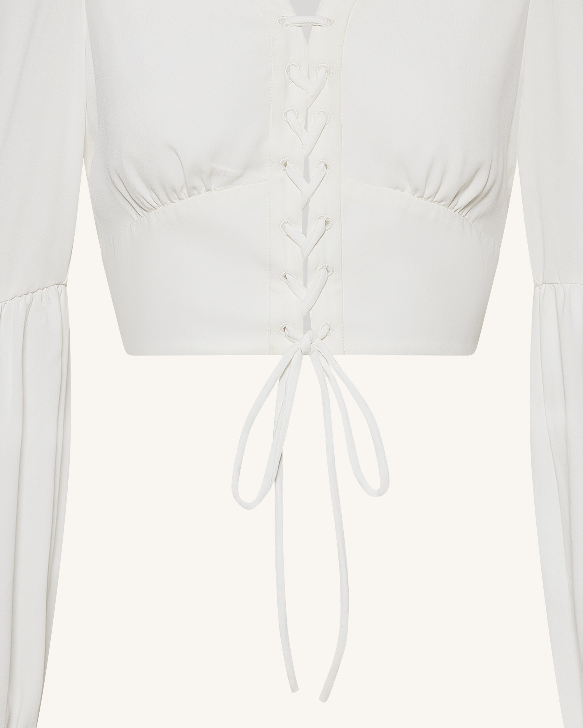 Chiffon Lantern-Sleeve Tie-Front Cropped Blouse - White | JW PEI