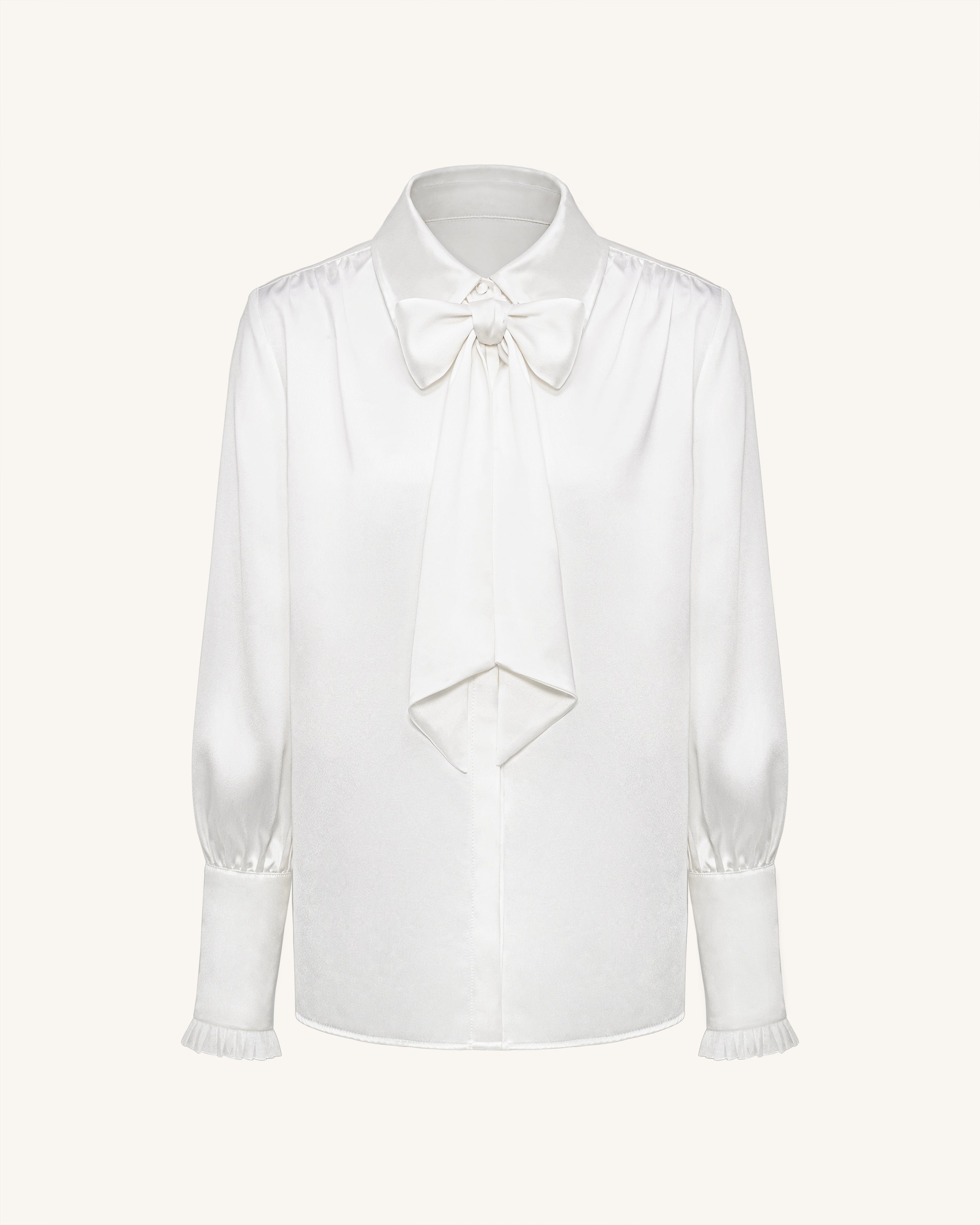Ribbon Tie Balloon Sleeve Blouse - White | JW PEI