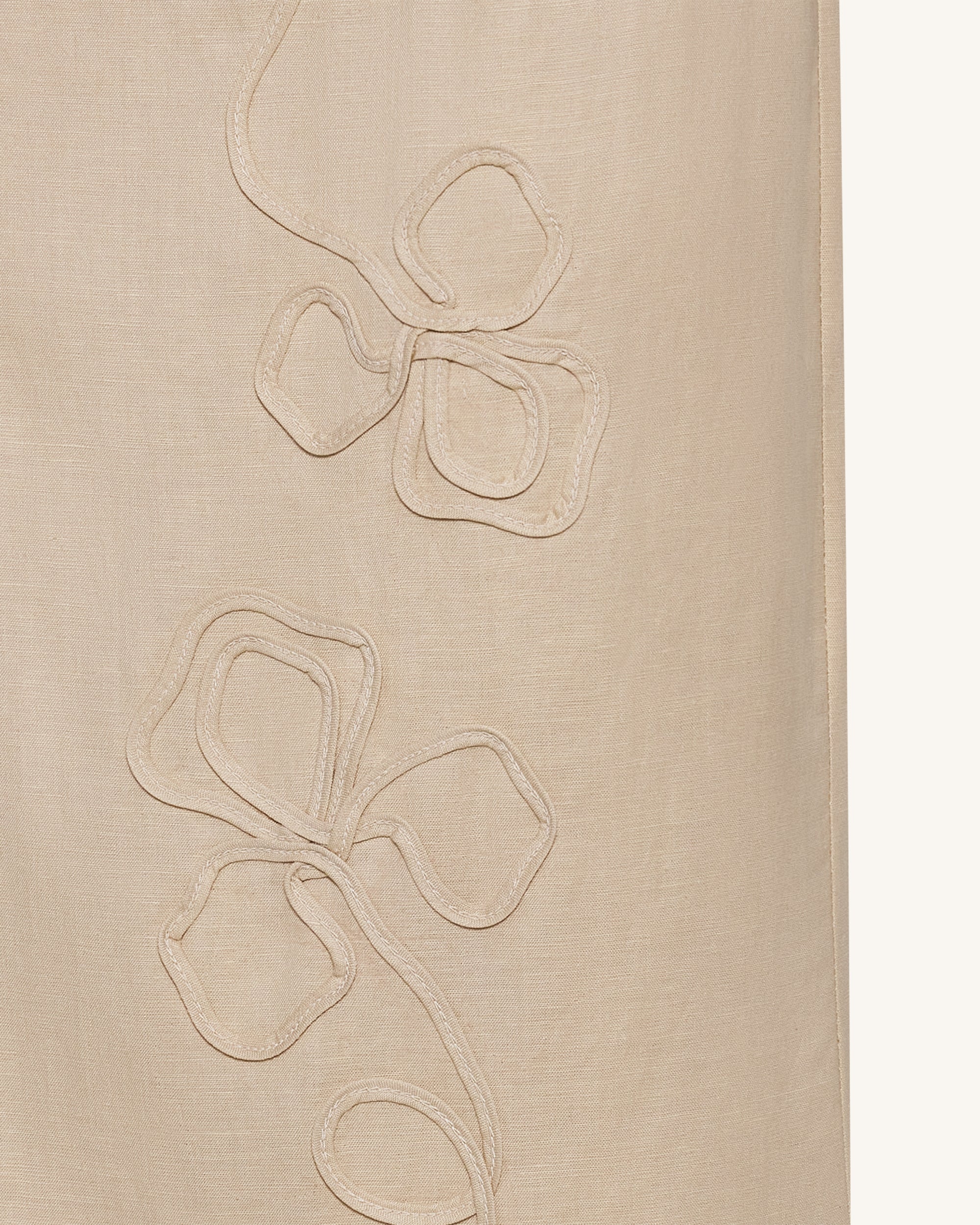 Linen Corded Embroidery Maxi Skirt - Natural