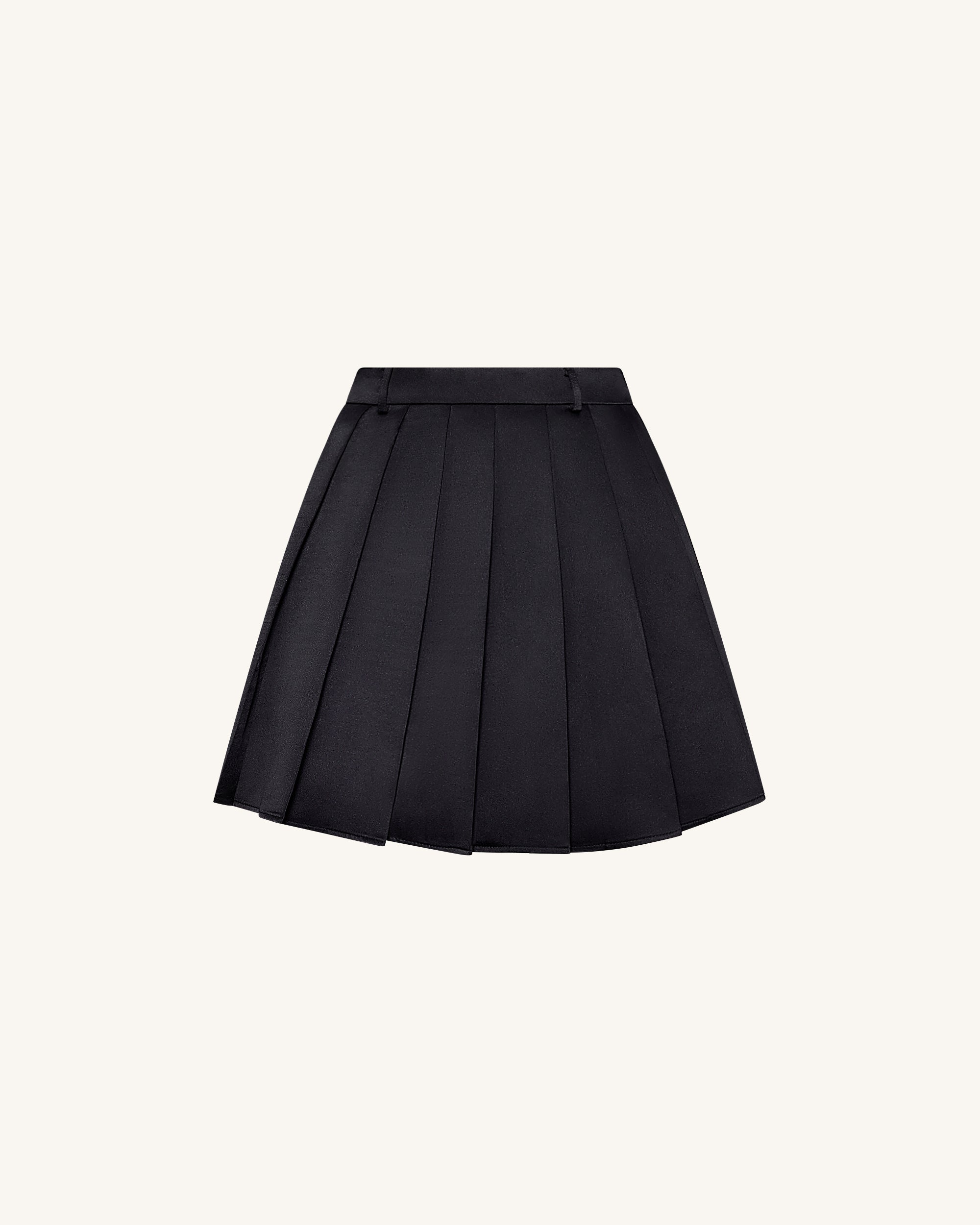 Monica check pleats mini skirt black M▲ Satin Pleated Mini Skirt - Black | JW PEI