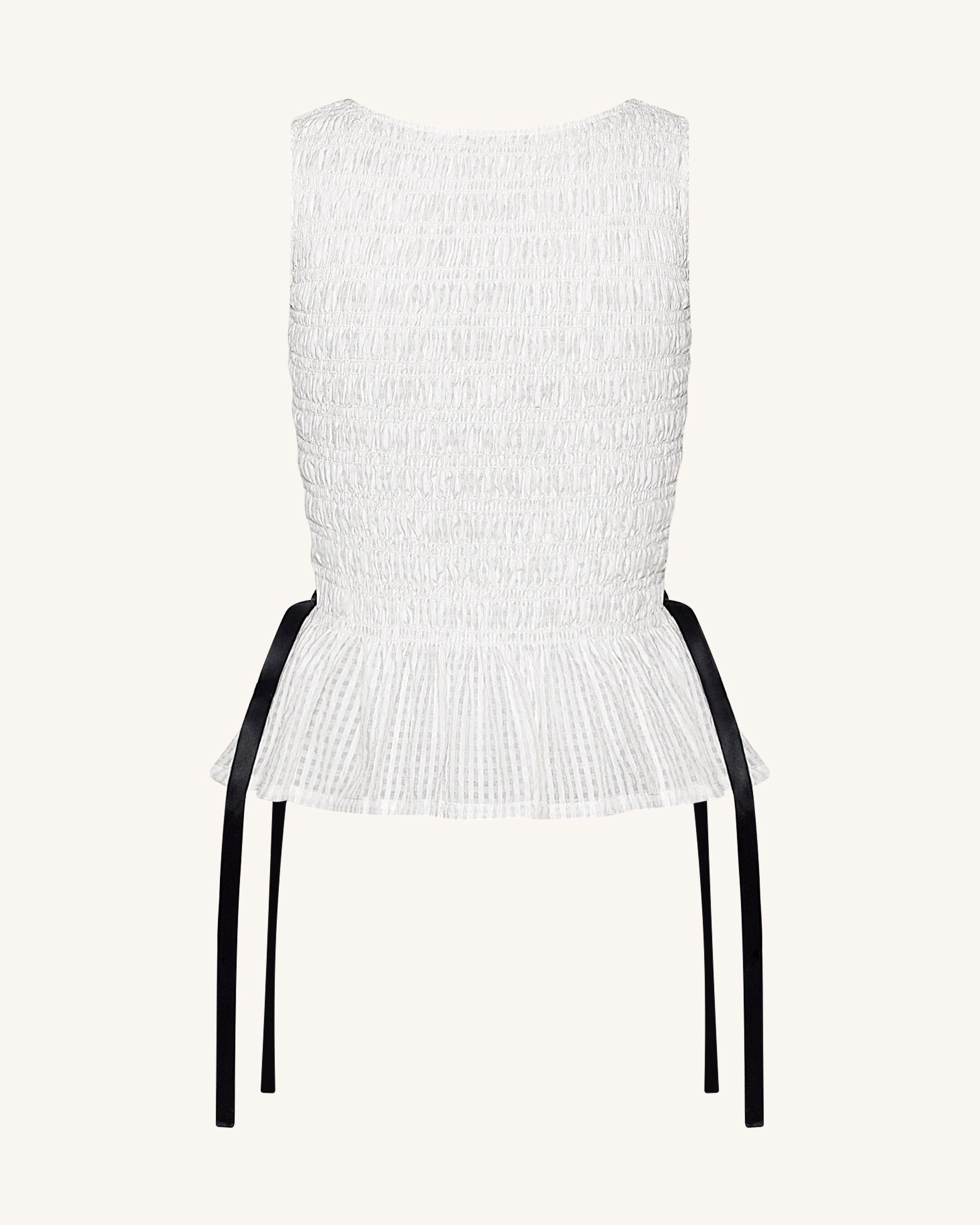 Smocked Peplum Sleeveless Top - White