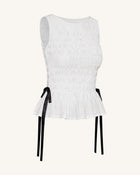Smocked Peplum Sleeveless Top - White
