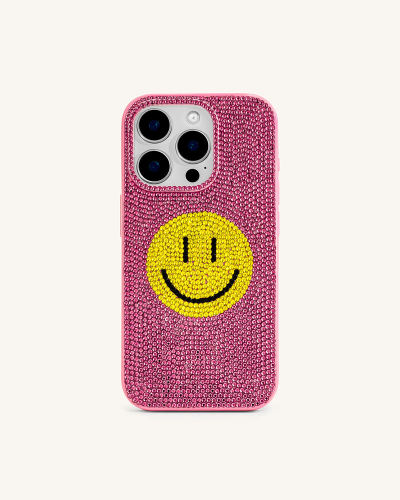 Smiley Artificial Crystal Phone Case - Pink