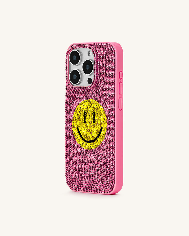 Smiley Artificial Crystal Phone Case - Pink