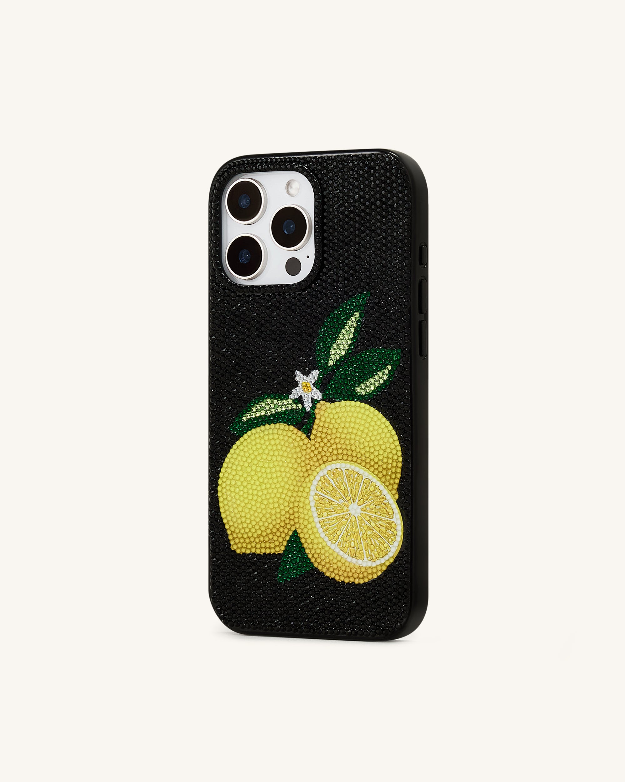 Lemon Artificial Crystal Phone Case - Black
