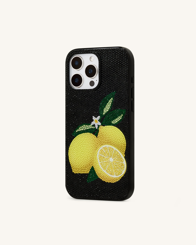 Lemon Artificial Crystal Phone Case - Black