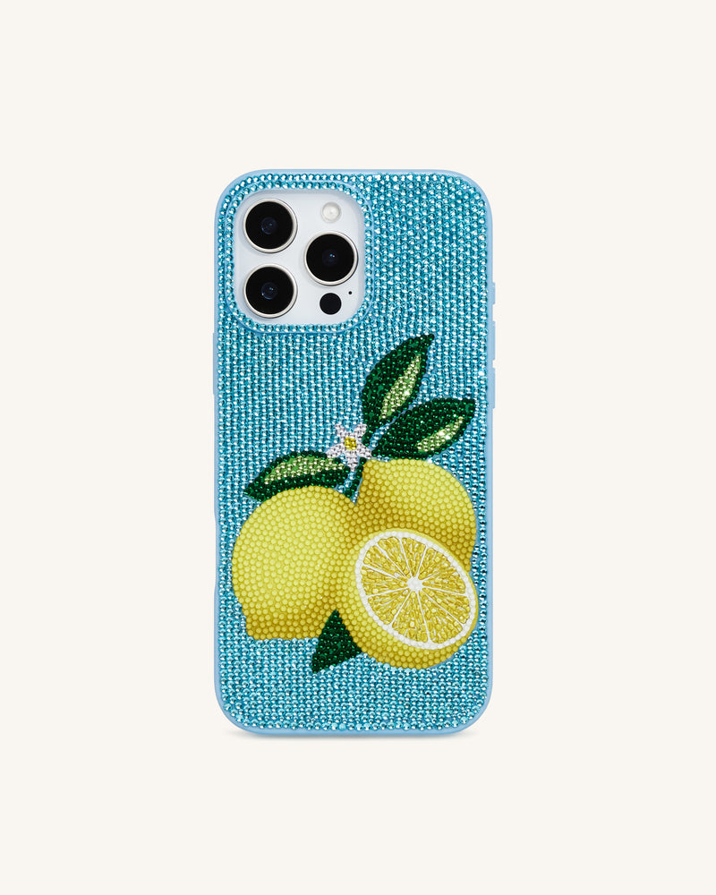 Lemon Artificial Crystal Phone Case - Light Blue