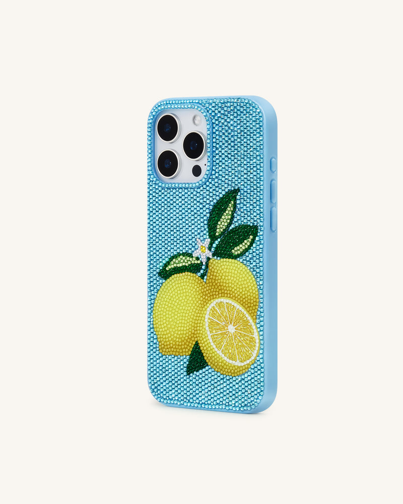 Lemon Artificial Crystal Phone Case - Light Blue